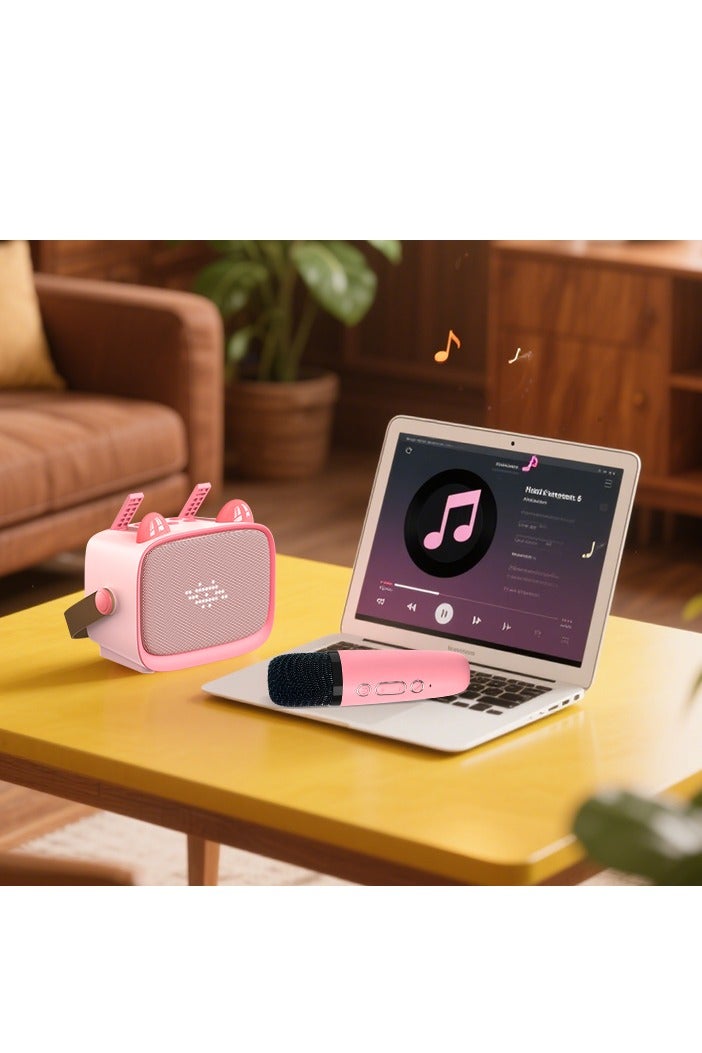 Kids Karaoke Speaker with Dual Microphones, Multiple Lighting Modes, Bluetooth Compatible Audio System, Holiday Gift, New Year Gift Pink  - Image 4