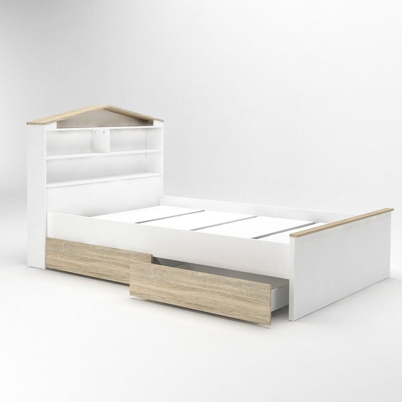 DANUBE HOME Stanley V2 120x200 House Bed With 2 Drawers | Modern Design Wooden Kids Bed Frame Furniture | Comfortable Bed (Mattress Not Included) - Sonoma Oak & White - Image 4