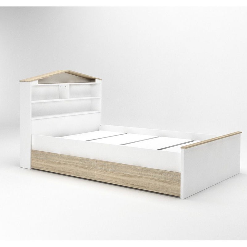 DANUBE HOME Stanley V2 120x200 House Bed With 2 Drawers | Modern Design Wooden Kids Bed Frame Furniture | Comfortable Bed (Mattress Not Included) - Sonoma Oak & White - Image 2