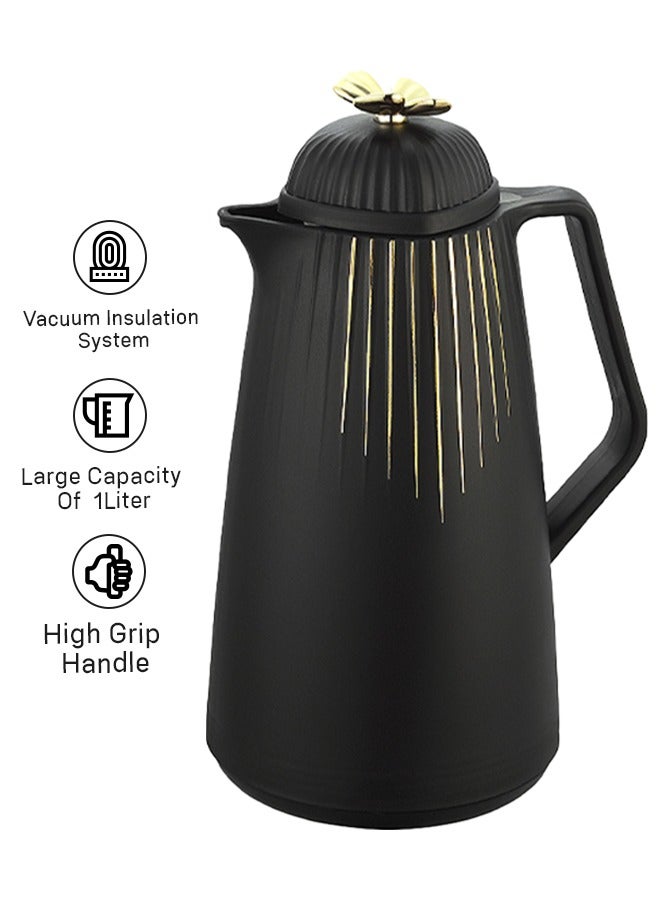 Bright Home Sweet Home 1000ml Insulated Coffee Pitcher Insulated Coffee and Tea Drinking Pitchers for Tea and Milk Drinks with Aesthetic Design Durable Stylish (Black) - Image 3