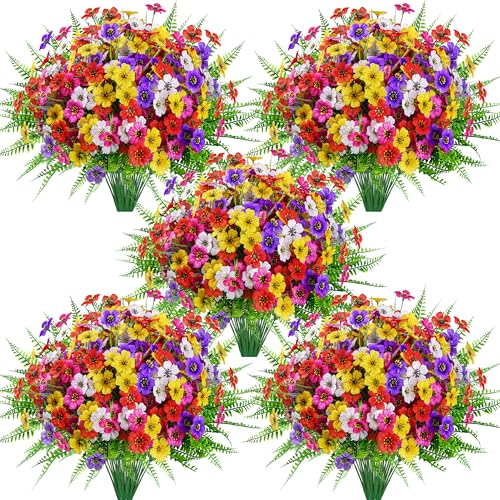 Der Rose 24 Bundles Artificial Flowers for Outdoors Fake Ferns UV Resistant Faux Spring Flowers for Outdoor Planters Home Garden Patio Front Porch Decor - Image 1