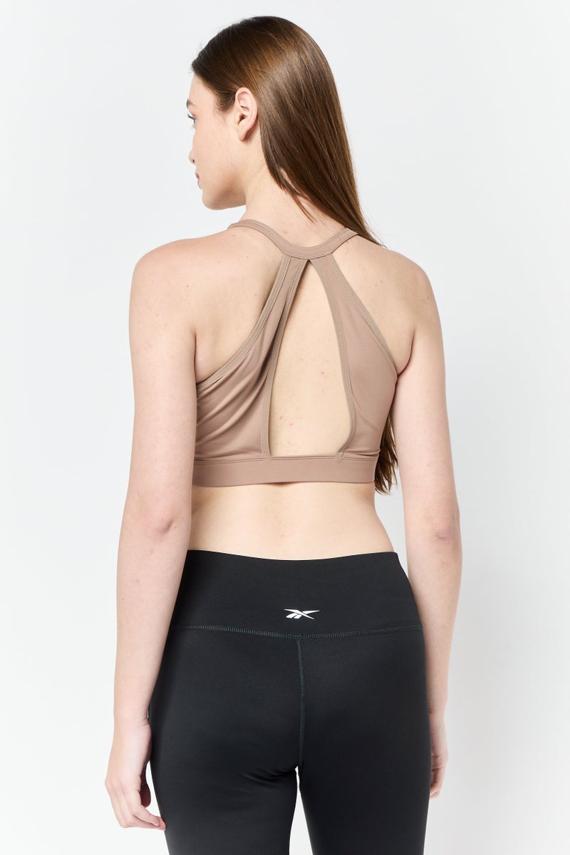 Reebok Women Brand Logo Padded Sports Bra, Tan - Image 4