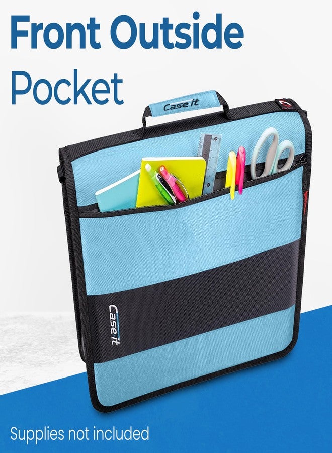 Case it Classic Zipper Binder, 2" O-Ring with mesh Pockets and Shoulder Strap and Handle, 350 Page Capacity, D-251 Teal - Image 3