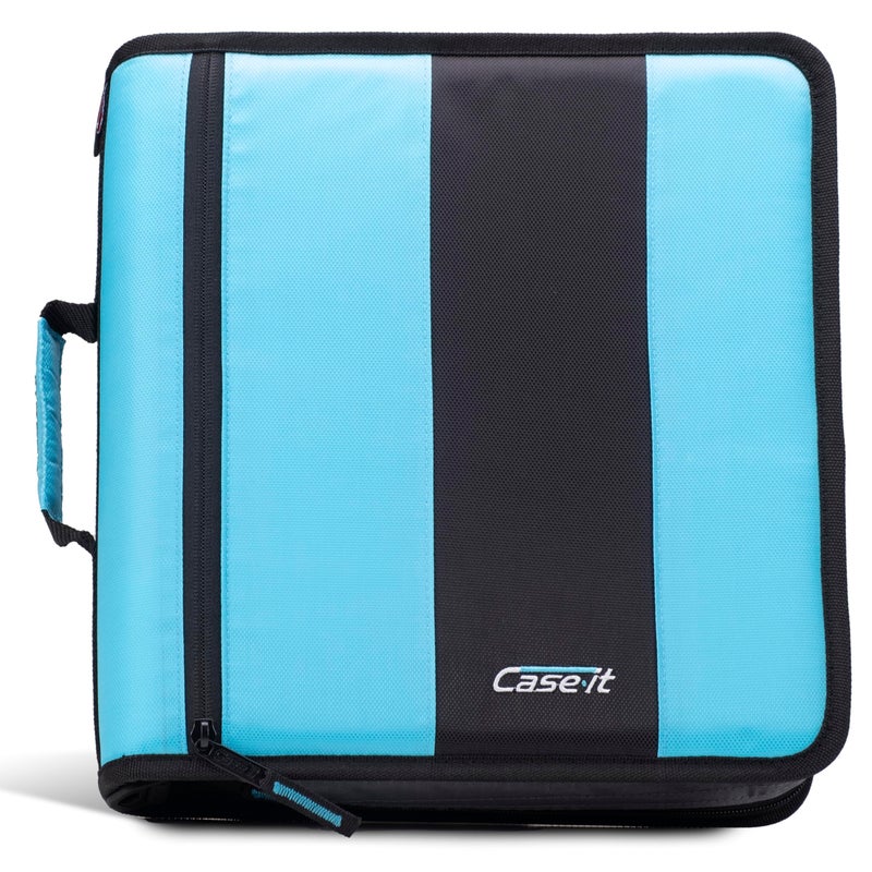 Case it Classic Zipper Binder, 2" O-Ring with mesh Pockets and Shoulder Strap and Handle, 350 Page Capacity, D-251 Teal - Image 1