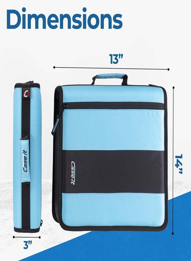 Case it Classic Zipper Binder, 2" O-Ring with mesh Pockets and Shoulder Strap and Handle, 350 Page Capacity, D-251 Teal - Image 2