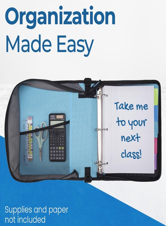 Case it Classic Zipper Binder, 2" O-Ring with mesh Pockets and Shoulder Strap and Handle, 350 Page Capacity, D-251 Teal - Image 4