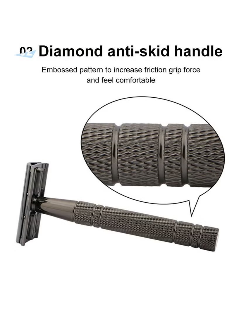 مجموعة ماكينة حلاقة آمنة ذات حدين باللون الأسود مع شفرة مكونة من 5 قطع - Image 5