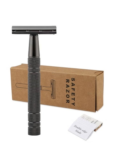 Double Edge Safety Razor Set Black with 5 Piece Blade