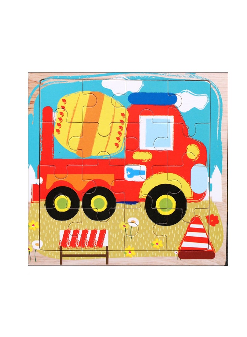 Children's Educational Wooden Cartoon Cement Truck Jigsaw Puzzles Suitable Gift Bag Pack - Image 1