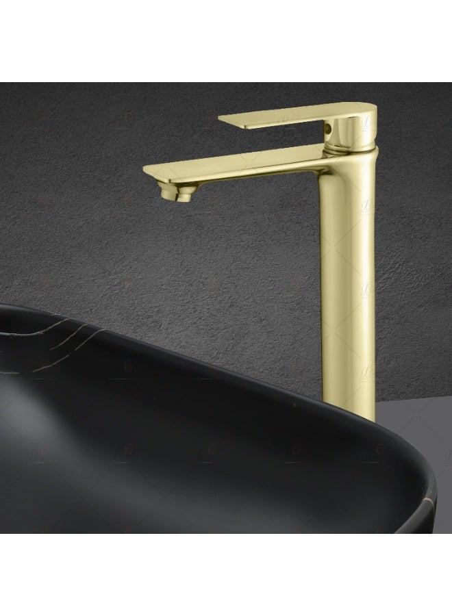 B Bagno Modern Long Basin Mixer Tap 3401-1MG – Matt Gold Finish, Single Lever, Water-Saving Long Faucet for Bathroom Sink - Image 2