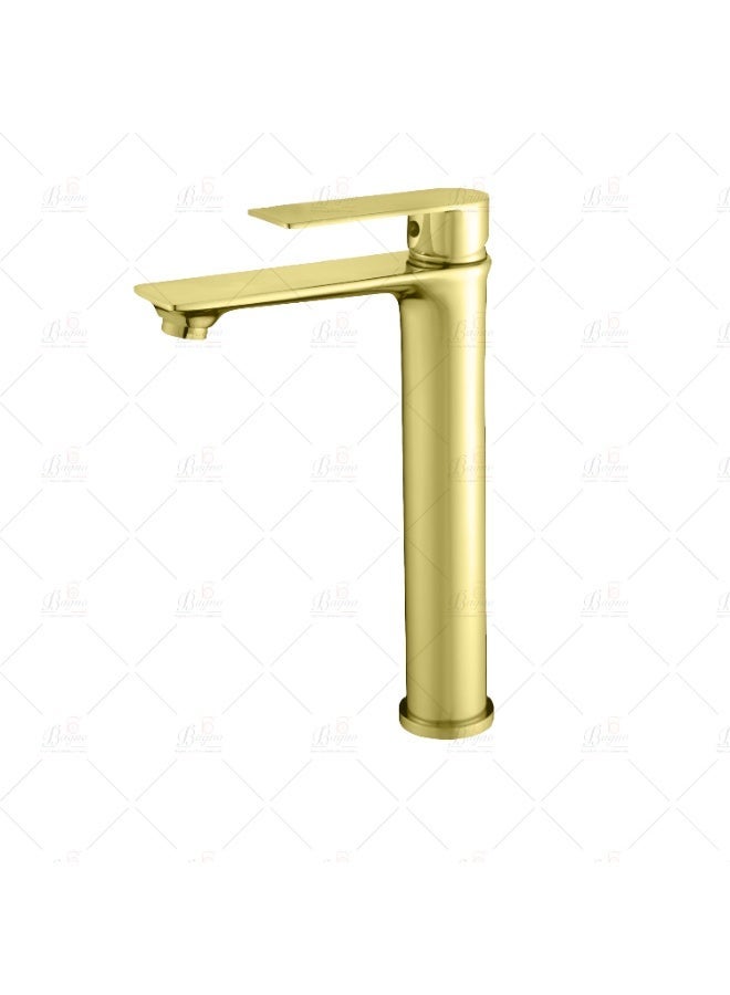 B Bagno Modern Long Basin Mixer Tap 3401-1MG – Matt Gold Finish, Single Lever, Water-Saving Long Faucet for Bathroom Sink - Image 1