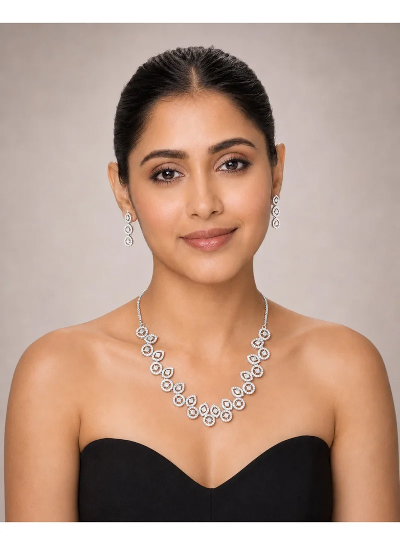 Lehar Silver-Tone Halo Statement Necklace & Earring Set - Bridal & Evening Jewelry