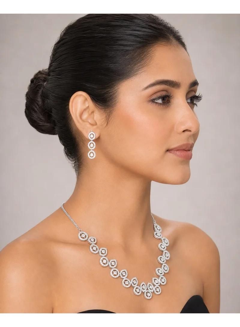 Lehar Silver-Tone Halo Statement Necklace & Earring Set - Bridal & Evening Jewelry
