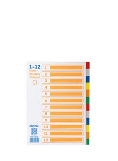Digital A4 PVC Index Dividers 12 Tabs - Colored