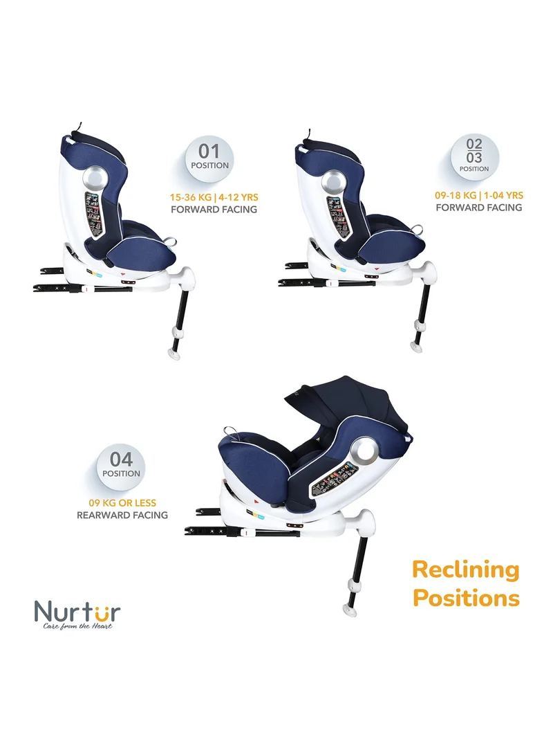 Nurtur Liberty Baby/Kids 4-in-1 Car Seat - 360° Rotation – Leg Support - ISOFIX – 10-level Adjustable Headrest with Canopy - 0 months to 12 years (Group 0+/1/2/3), Upto 36kg - Dark Blue