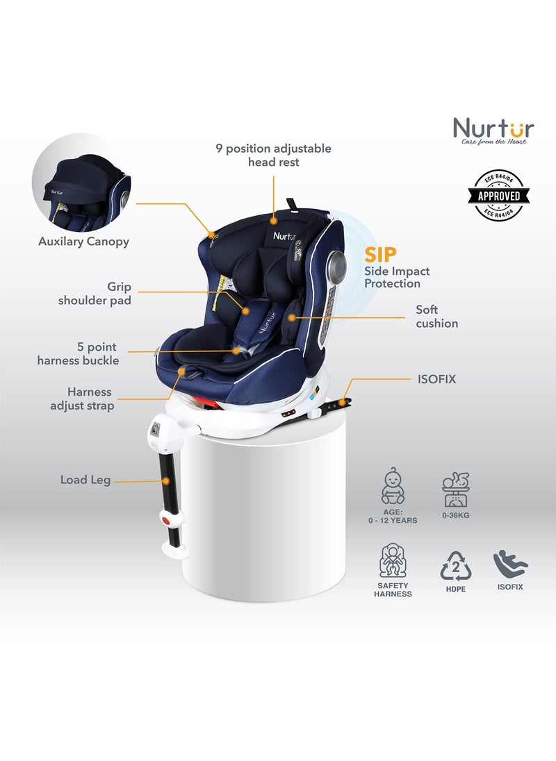 Nurtur مقعد سيارة ليبرتي بيبي كيدز 4 في 1 يدور 360 درجة ويدعم الساق أيزوفيكس 10 مستويات مسند رأس قابل للتعديل مع مظلة  - Image 2