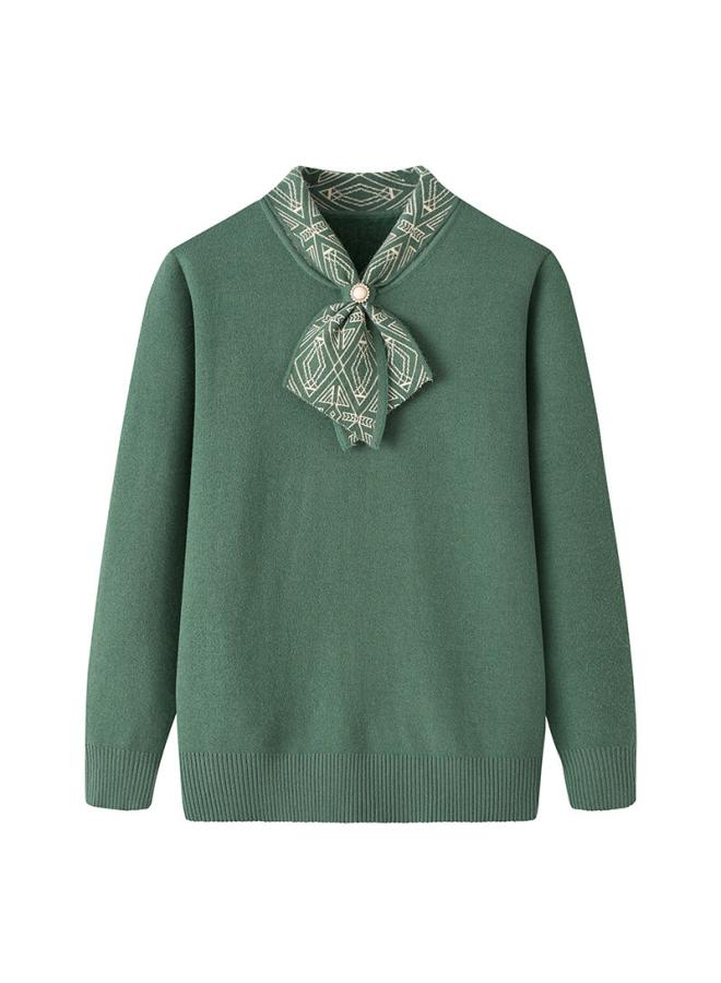 Middle-aged And Elderly Women's Autumn And Winter Knitted Bottoming Shirt Half Turtleneck Western Style Fleece-lined Thickened Mom Pullover Top