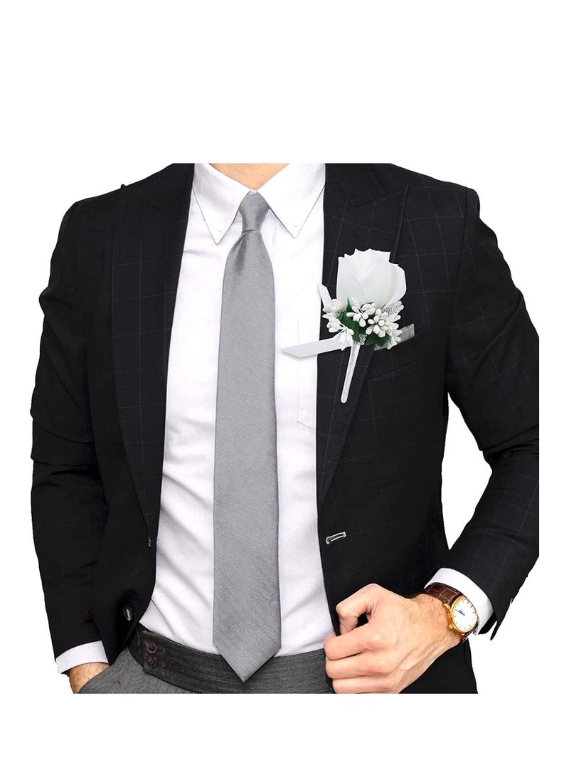SYOSI Handmade White Rose Boutonniere Corsage for Wedding, Prom, Banquet, Handmade Rose Groom Groomsman Boutonniere with Pin and Clip (4pcs, White)  - Image 3