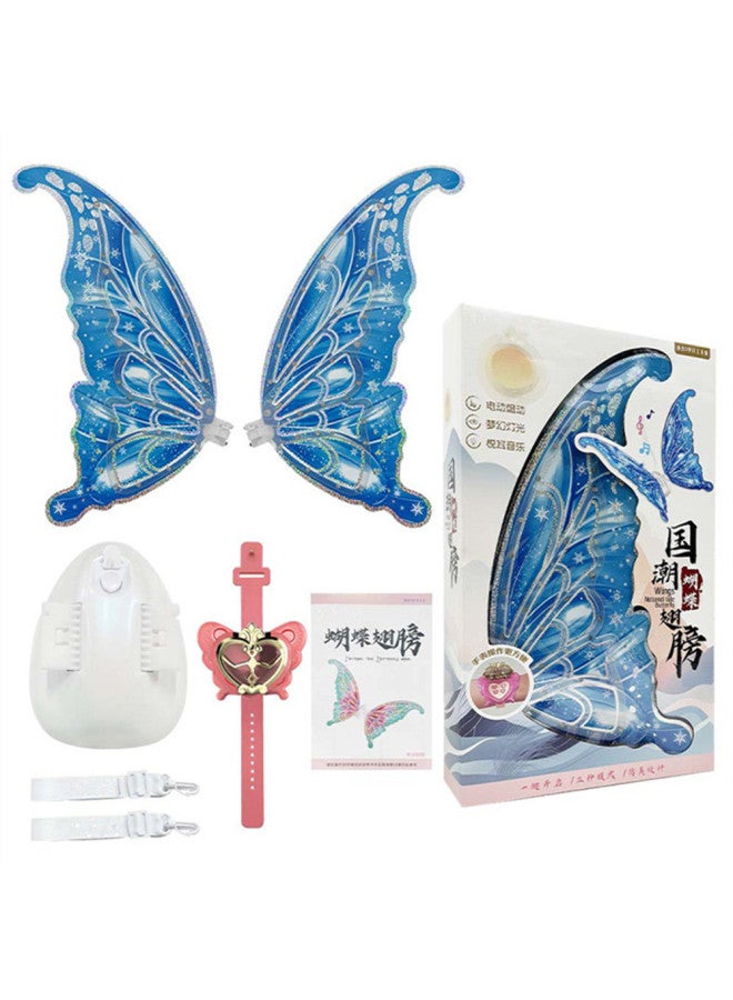 Children Girls Luminous Butterfly Electric Wings Toy Music Elf Wings Performance Costumes Wholesale-Color:[High Edition Installation-Free Watch Remote Control] Elf Wings [National Tide Blue]]  - Image 1