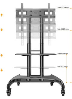 NB NORTH BAYOU NB North Bayou Mobile TV Cart Roiling TV Stand with Wheels for 32 to 75 Inch LCD LED OLED Plasma Flat Panel Screens up to 100lbs AVA1500-60-1P (Black)  - Image 3