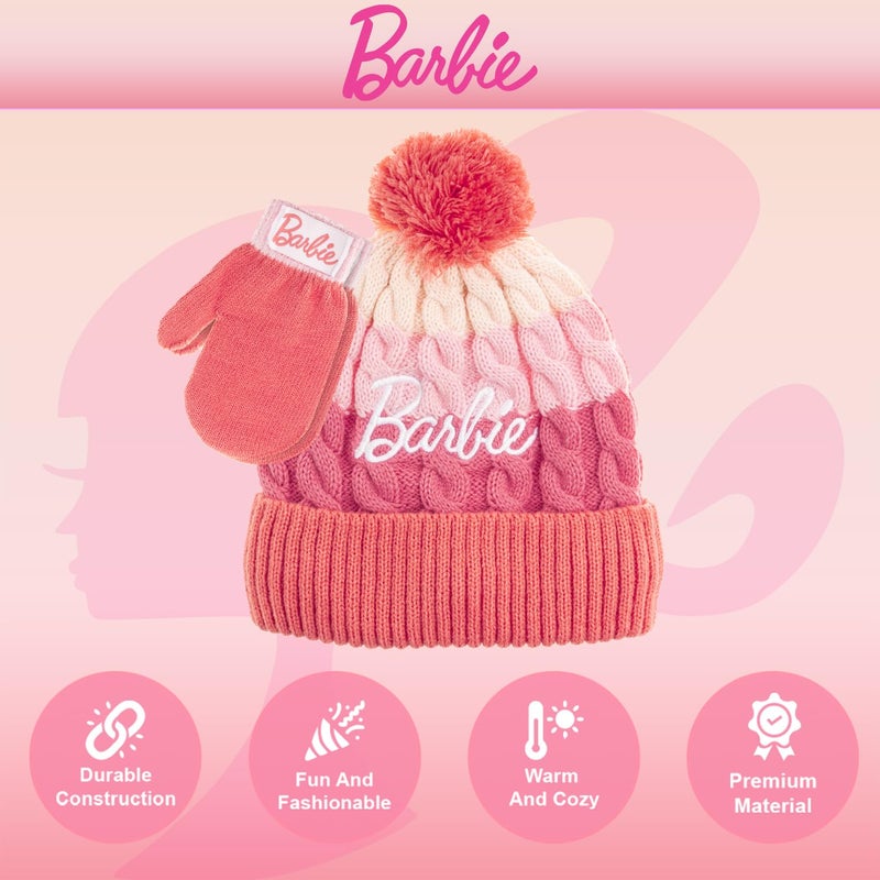 Barbie Girls Winter Hat with Gloves for Ages 5-13 Years â€“ Ultra Soft Pink Beanie Winter Hat for Outdoors - Image 3