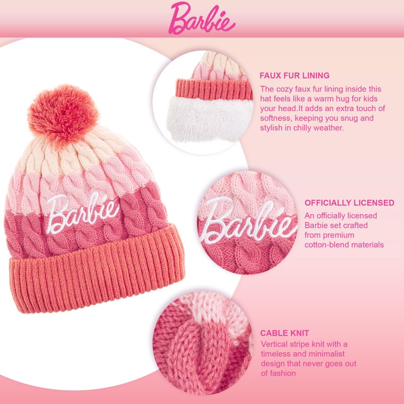 Barbie Girls Winter Hat with Gloves for Ages 5-13 Years â€“ Ultra Soft Pink Beanie Winter Hat for Outdoors - Image 2