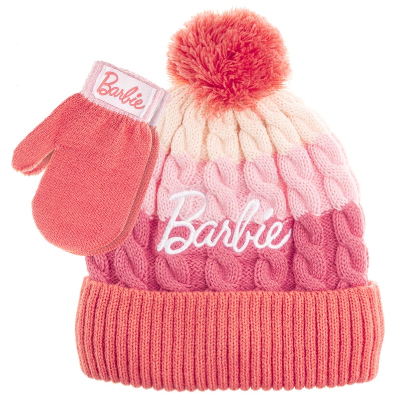 Barbie Girls Winter Hat with Gloves for Ages 5-13 Years â€“ Ultra Soft Pink Beanie Winter Hat for Outdoors - Image 1