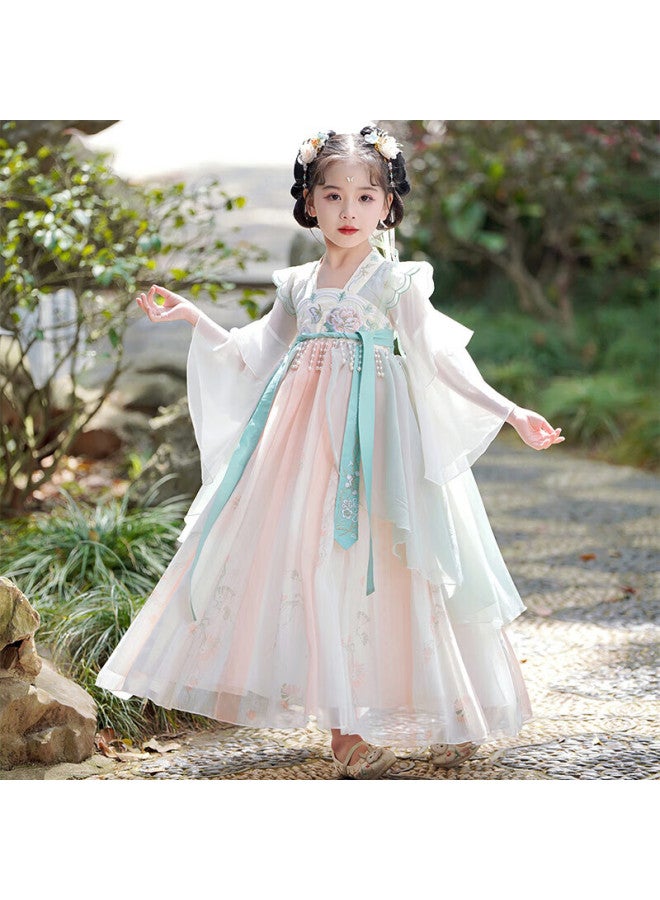 Anneyol Anni You'er Hanfu Girls' Spring And Summer Chinese-style Dress, Children's Ancient-style Ru Skirt, Ancient Costume Dress, Tang Dynasty Style, Green, Size 150 - Image 1