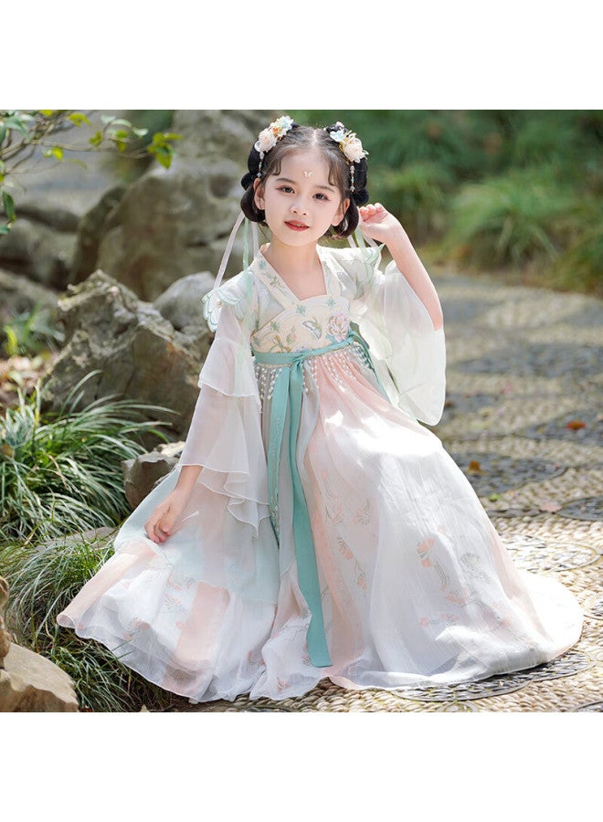 Anneyol Anni You'er Hanfu Girls' Spring And Summer Chinese-style Dress, Children's Ancient-style Ru Skirt, Ancient Costume Dress, Tang Dynasty Style, Green, Size 150 - Image 2