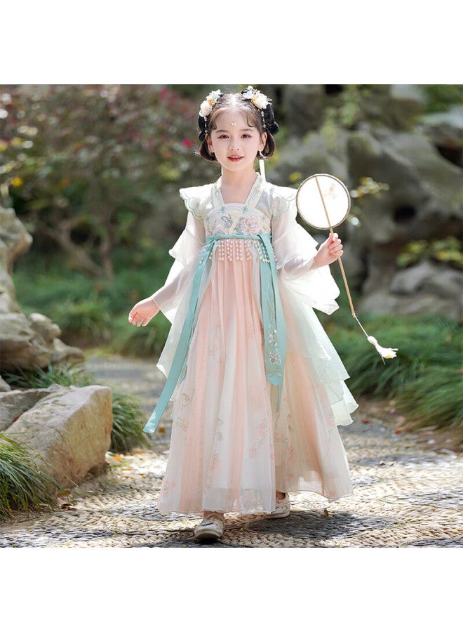 Anneyol Anni You'er Hanfu Girls' Spring And Summer Chinese-style Dress, Children's Ancient-style Ru Skirt, Ancient Costume Dress, Tang Dynasty Style, Green, Size 150 - Image 3