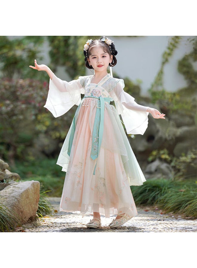 Anneyol Anni You'er Hanfu Girls' Spring And Summer Chinese-style Dress, Children's Ancient-style Ru Skirt, Ancient Costume Dress, Tang Dynasty Style, Green, Size 150 - Image 4