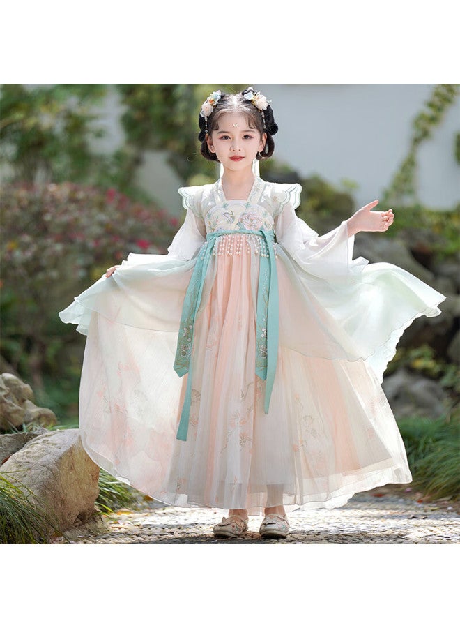 Anneyol Anni You'er Hanfu Girls' Spring And Summer Chinese-style Dress, Children's Ancient-style Ru Skirt, Ancient Costume Dress, Tang Dynasty Style, Green, Size 150 - Image 5