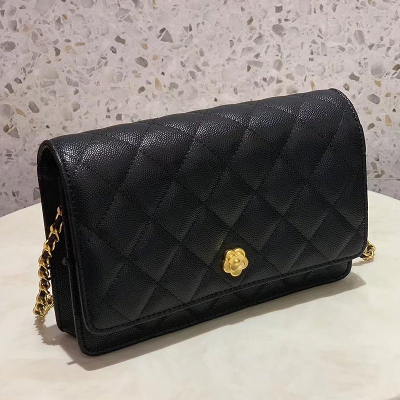 Classic Caviar Fortune Bag Genuine Leather Chanel Style Rhombic Chain Bag Fashionable Simple Shoulder Crossbody Small Square Bag - Image 4