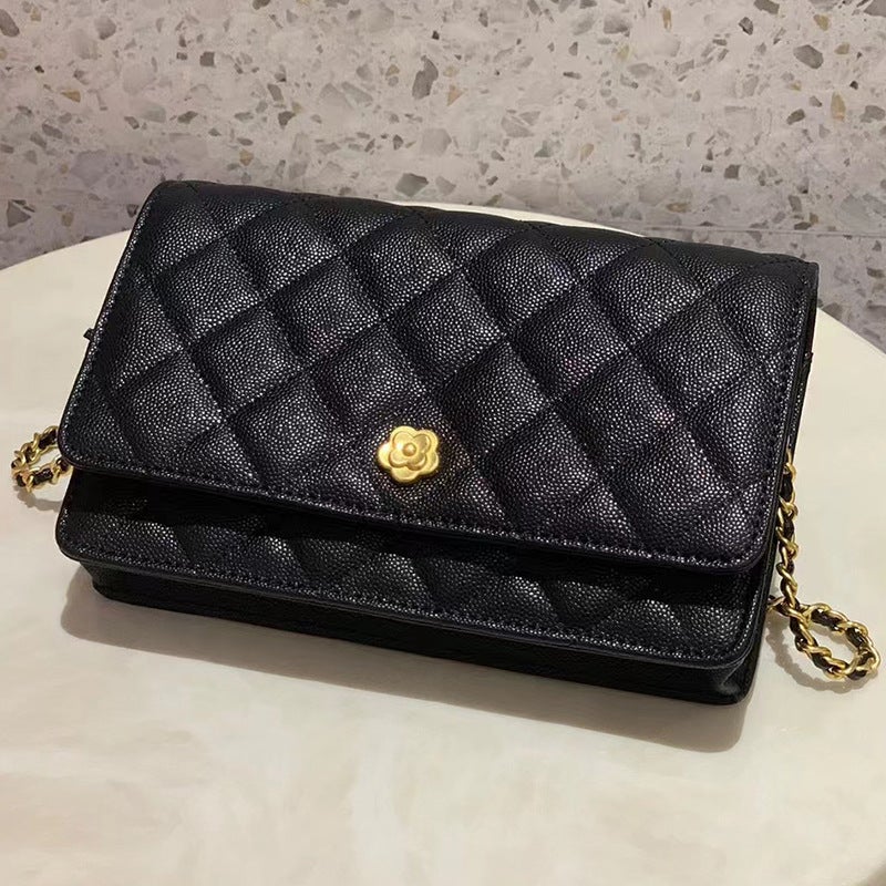 Classic Caviar Fortune Bag Genuine Leather Chanel Style Rhombic Chain Bag Fashionable Simple Shoulder Crossbody Small Square Bag - Image 2