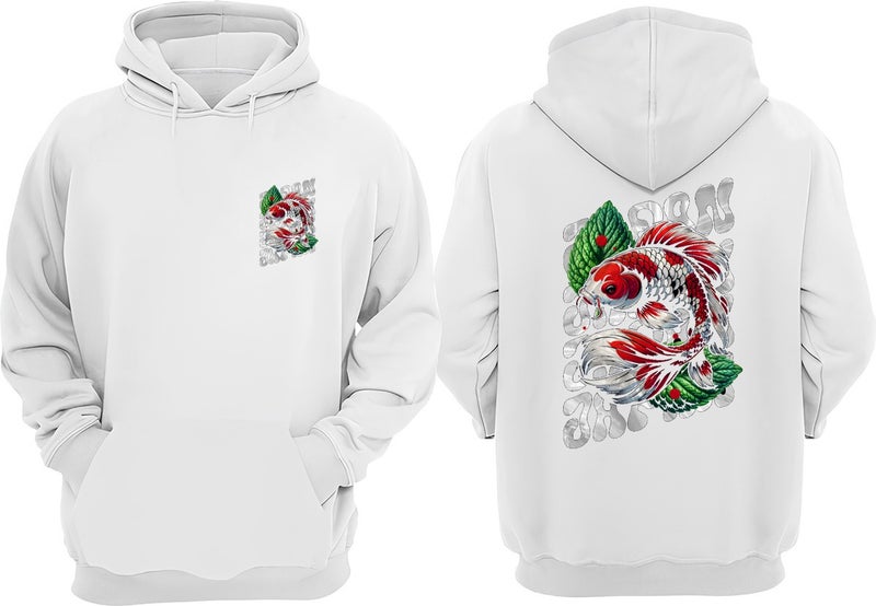 The Wert Unisex Japan Fish Design Front Back Printed Regular Fit White Sweatshirt - Image 1