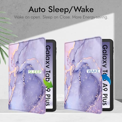 Robustrion Cover for Samsung Galaxy Tab A9 Plus 11 inch Cover Case, Folio Case Cover for Samsung Tab A9+ 11 inch - Marble Lilac - Image 3