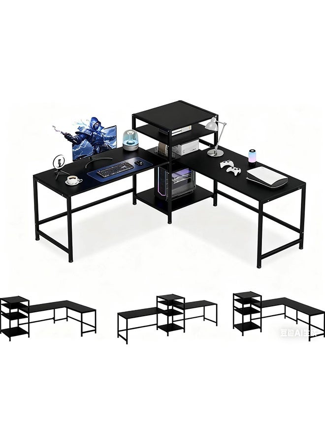 JCB CHIC Gaming Table 100cm with Monitor Stand,Computer Desk Office Table Study Desk L Shaped Desk with 4 Storage Shelves for Study and Home Office - Image 1
