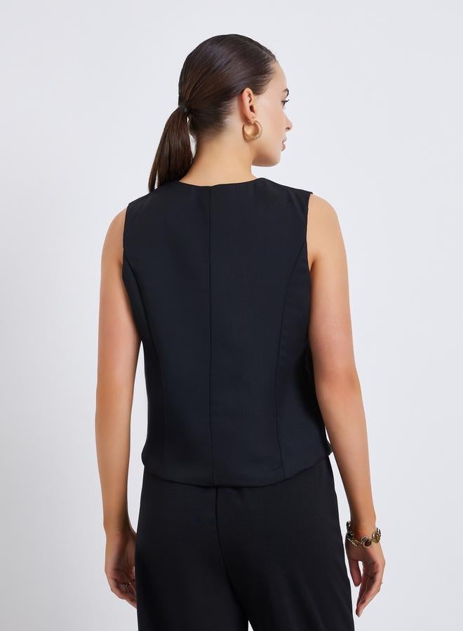 Styli Women Black Sleeveless Waistcoat - Image 4