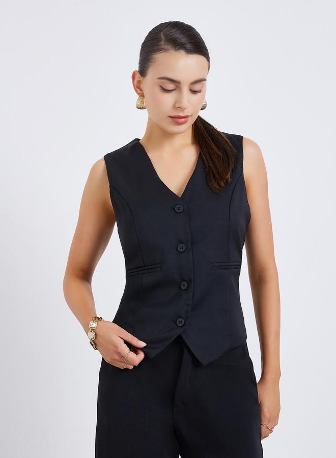Styli Women Black Sleeveless Waistcoat - Image 1
