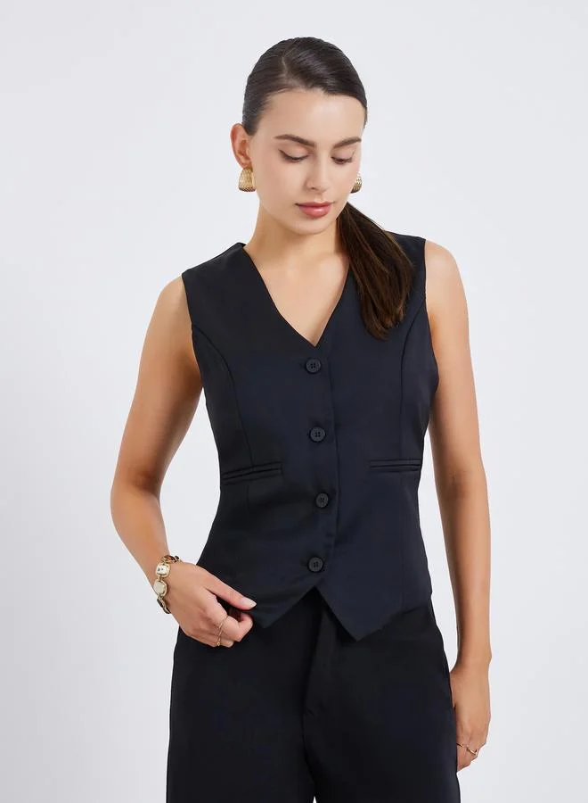 Styli Women Black Sleeveless Waistcoat