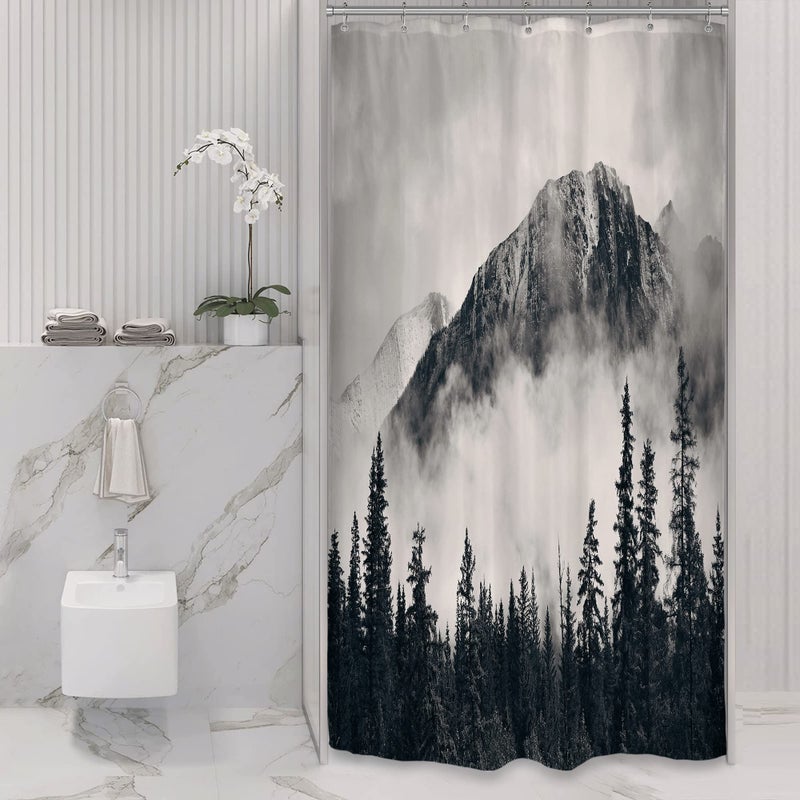 ريديكور Riyidecor صغير كشك RV الستار دش دش 39WX72H بوصة الجبل الطبيعة المناظر الريفية ضبابية شجرة الدخان الوطنية الحدائق في الهواء الطلق - Image 1