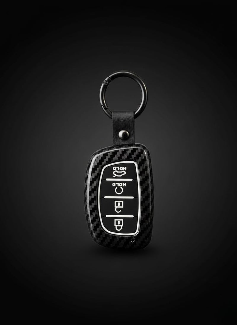 YOURKARTS.COM Car Key Cover Premium Carbon A+ Design Compatible With Hyundai Creta 2024,Creta ev, Alcazar Luxury Waterproof Key Shell & Full Protection 4 Button (Carbon strip) - Image 4