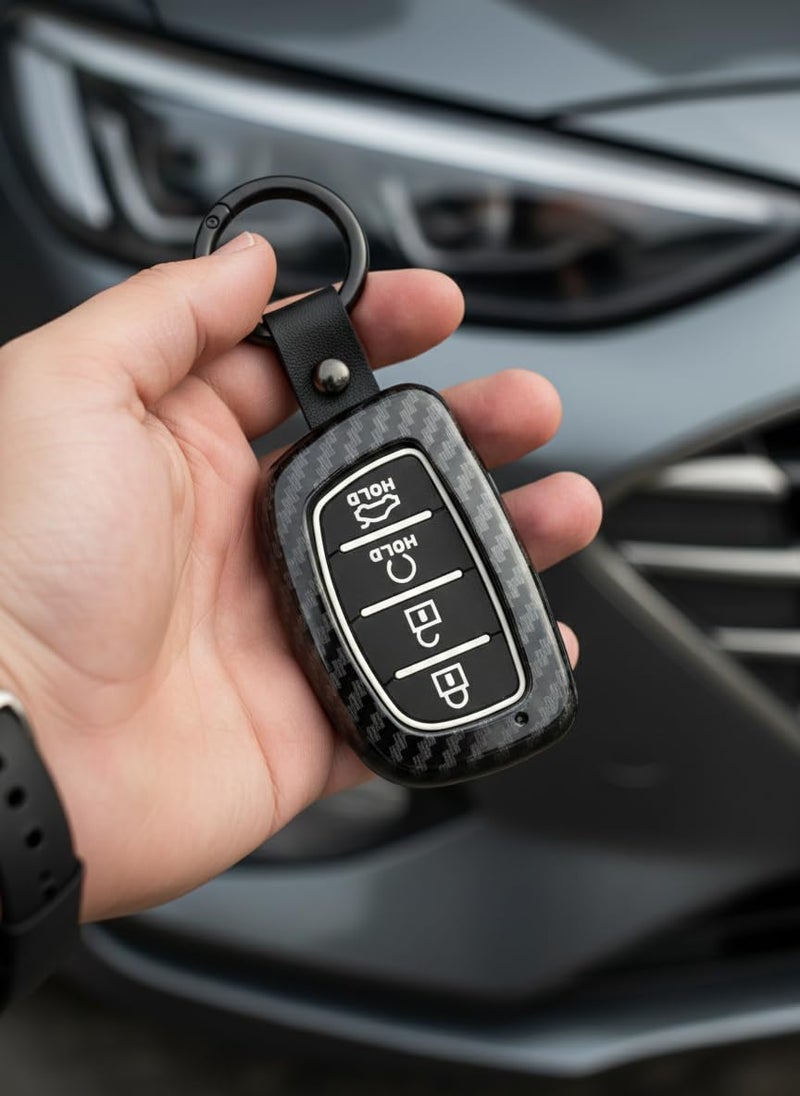 YOURKARTS.COM Car Key Cover Premium Carbon A+ Design Compatible With Hyundai Creta 2024,Creta ev, Alcazar Luxury Waterproof Key Shell & Full Protection 4 Button (Carbon strip) - Image 2