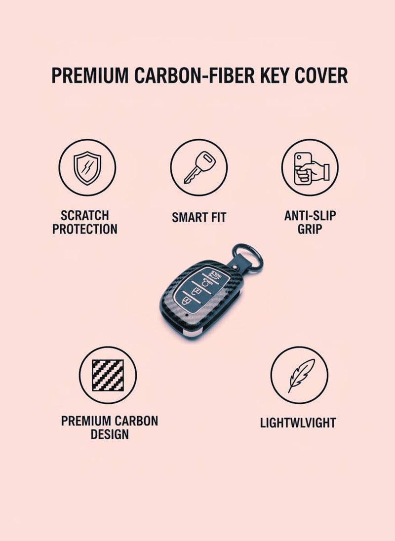 YOURKARTS.COM Car Key Cover Premium Carbon A+ Design Compatible With Hyundai Creta 2024,Creta ev, Alcazar Luxury Waterproof Key Shell & Full Protection 4 Button (Carbon strip) - Image 3