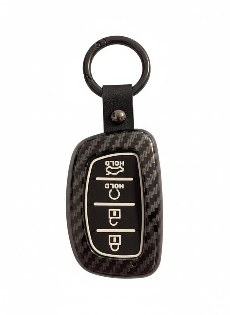 YOURKARTS.COM Car Key Cover Premium Carbon A+ Design Compatible With Hyundai Creta 2024,Creta ev, Alcazar Luxury Waterproof Key Shell & Full Protection 4 Button (Carbon strip) - Image 1