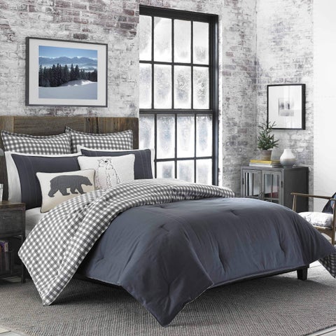 Eddie Bauer  Twin Comforter Set Reversible Cotton Bedding with Matching Sham PreWashed for Added Softness Kingston Charcoal Twin