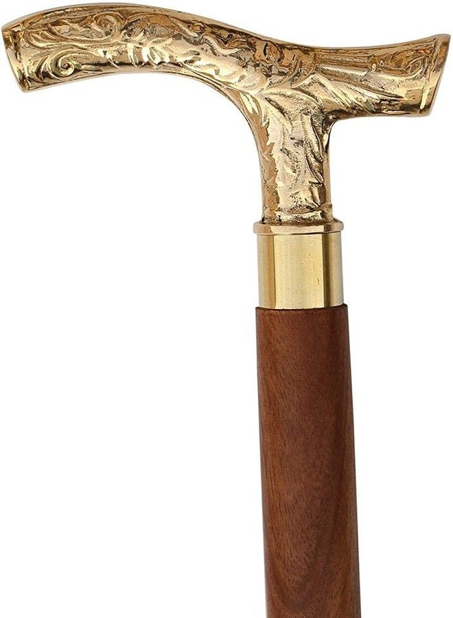 Medieval Replicas Walking Stick 37 Vintage Fritz Brown Sheesham Wood with Brass Handle Walking Stick for Men and Women. Wooden Decorative Canes and Walking Sticks. by SABKraft - Image 1