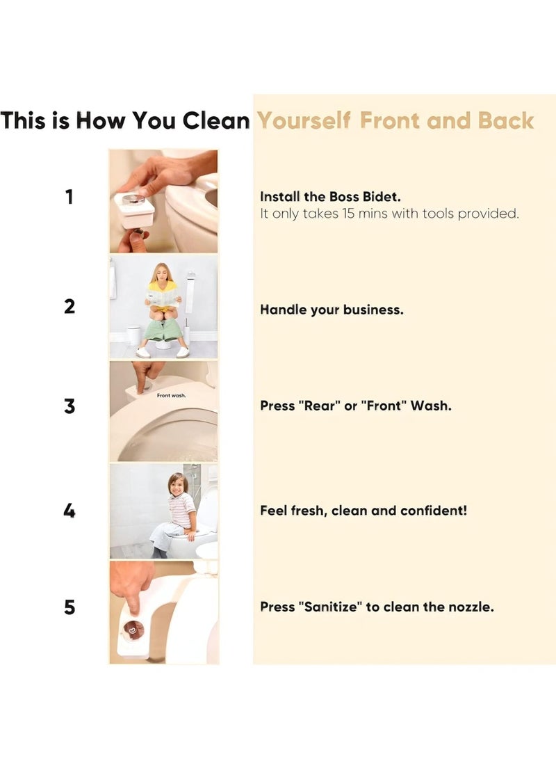Boss Bidet REVOLUTION - Non Electric Bidet Attachment for Toilet with Dual Nozzle, Self-Cleaning Function, and 1.3-Second Cleaning Time. Eco-Friendly with Feminine Wash Feature (New York Platinum) - Image 4