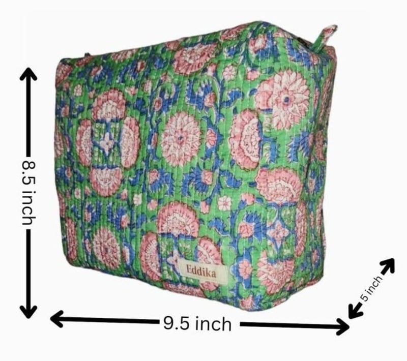 Eddika Quilted Cotton Hand Block Printed Multipurpose Extra Large Cosmetic Bags for Storage Travel Kit Makeup PouchesToiletry Baglbh 95 585inches eeltpcb02 - Image 3