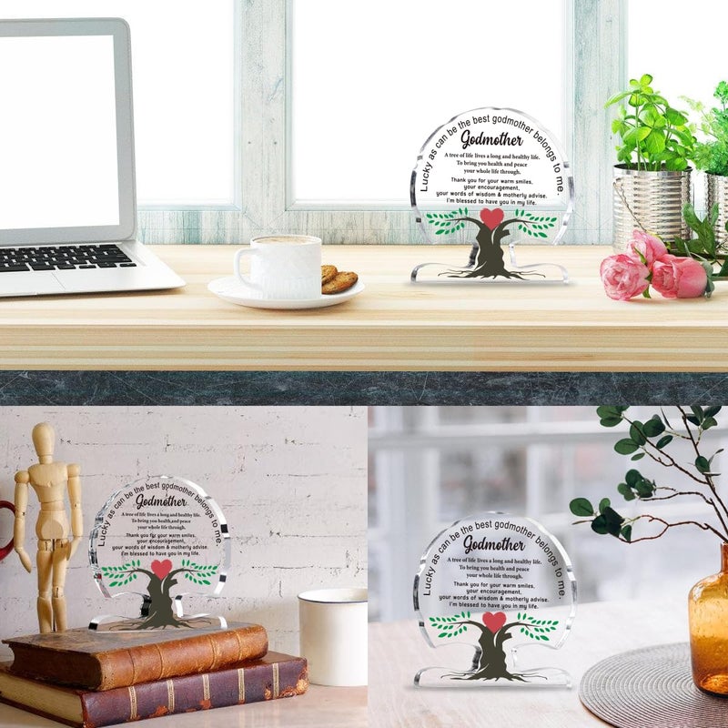WELLBANEE Godmother Gifts from Godchild Mothers Day Birthday Gifts for Godmother from Goddaughter Godson Appreciation Christening Christmas Thanks You Gifts for Godmom Acrylic Tree Desk Signs Plaque Home Decor - Image 4